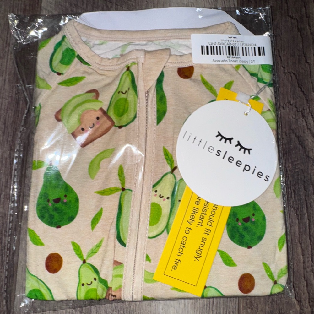 🥑🍞 avocado toast bamboo zippy pajamas Little Sleepies toddler pj 2T NEW - Picture 2 of 3
